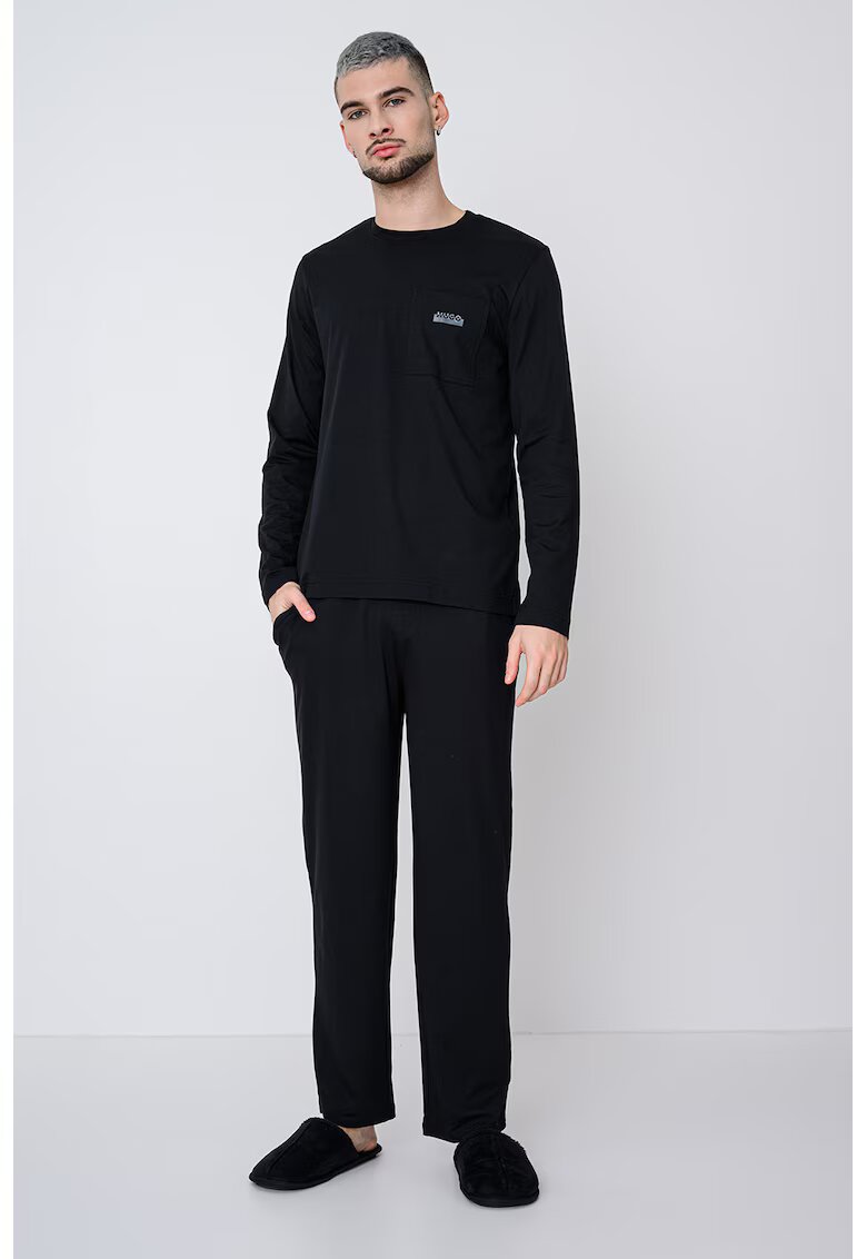 Hugo Pijama din amestec de modal cu model uni si banda logo - Negru
