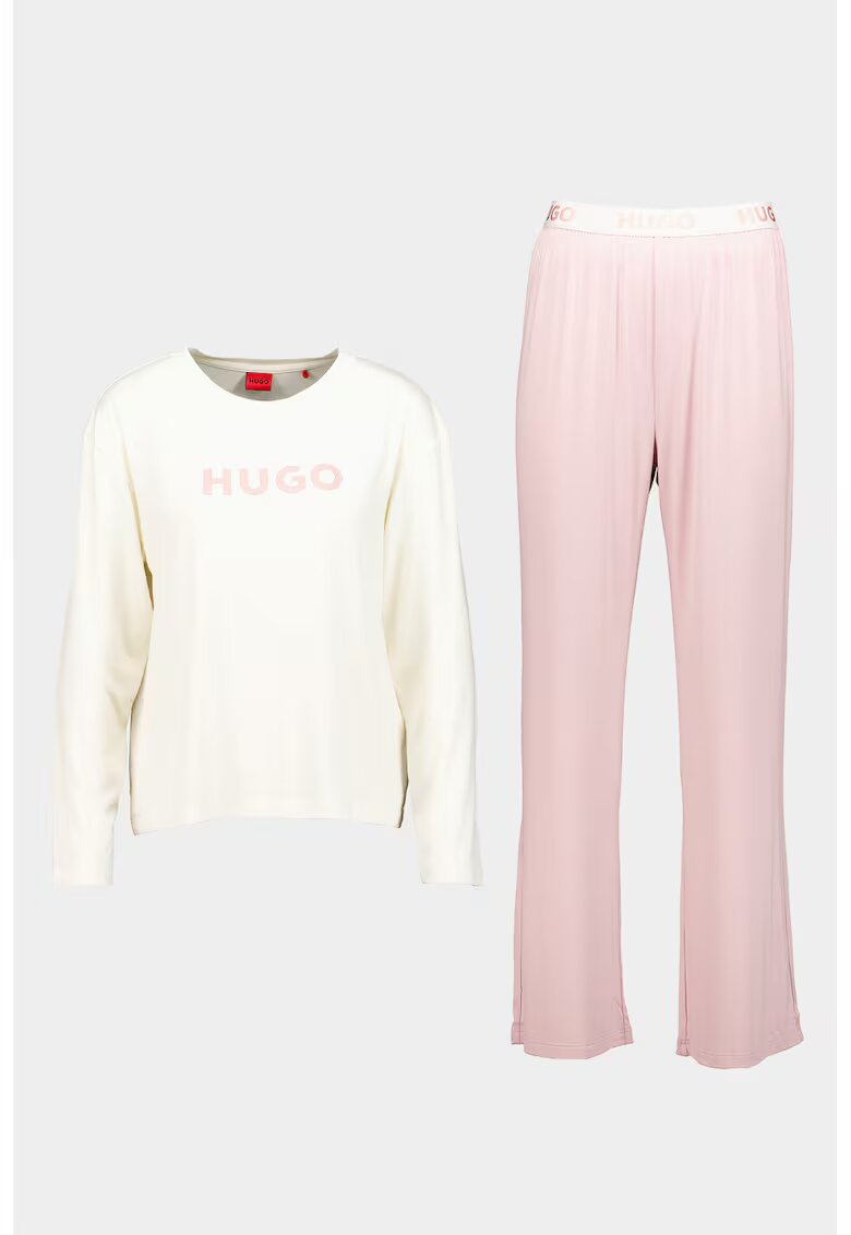 Hugo Pijama lunga cu logo - Roz prafuit/Crem