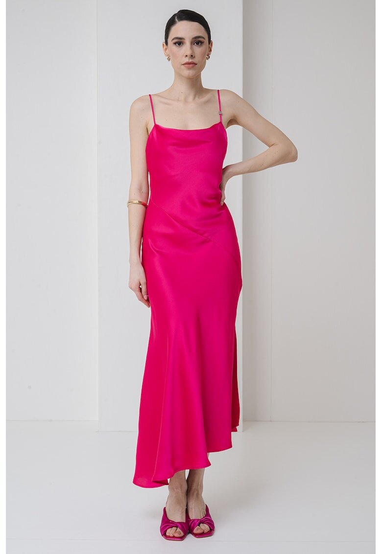 Hugo Rochie asimetrica de satin cu bretele subtiri - Fucsia