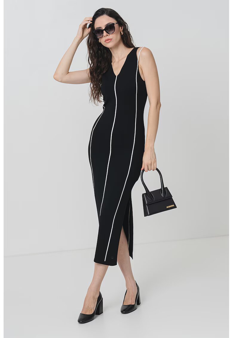 Hugo Rochie cu decolteu in V si slit lateral - Negru/Alb murdar