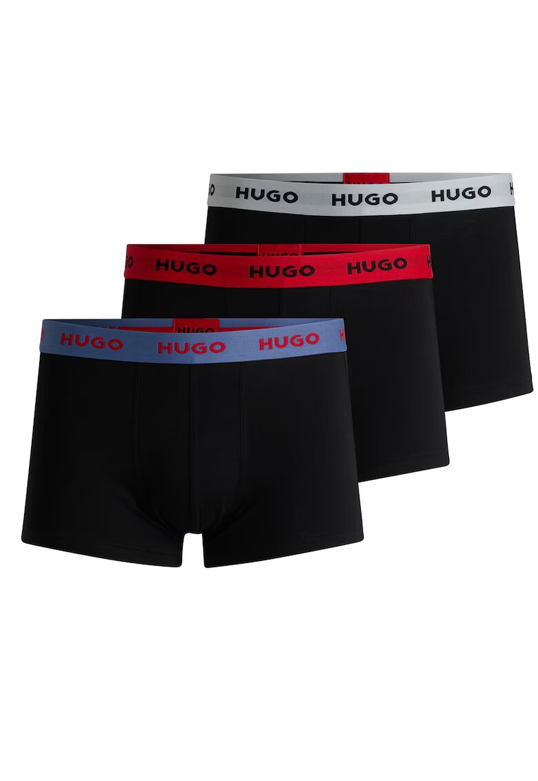 Hugo Set de boxeri cu banda logo in talie - 3 perechi - Rosu/Negru/Albastru