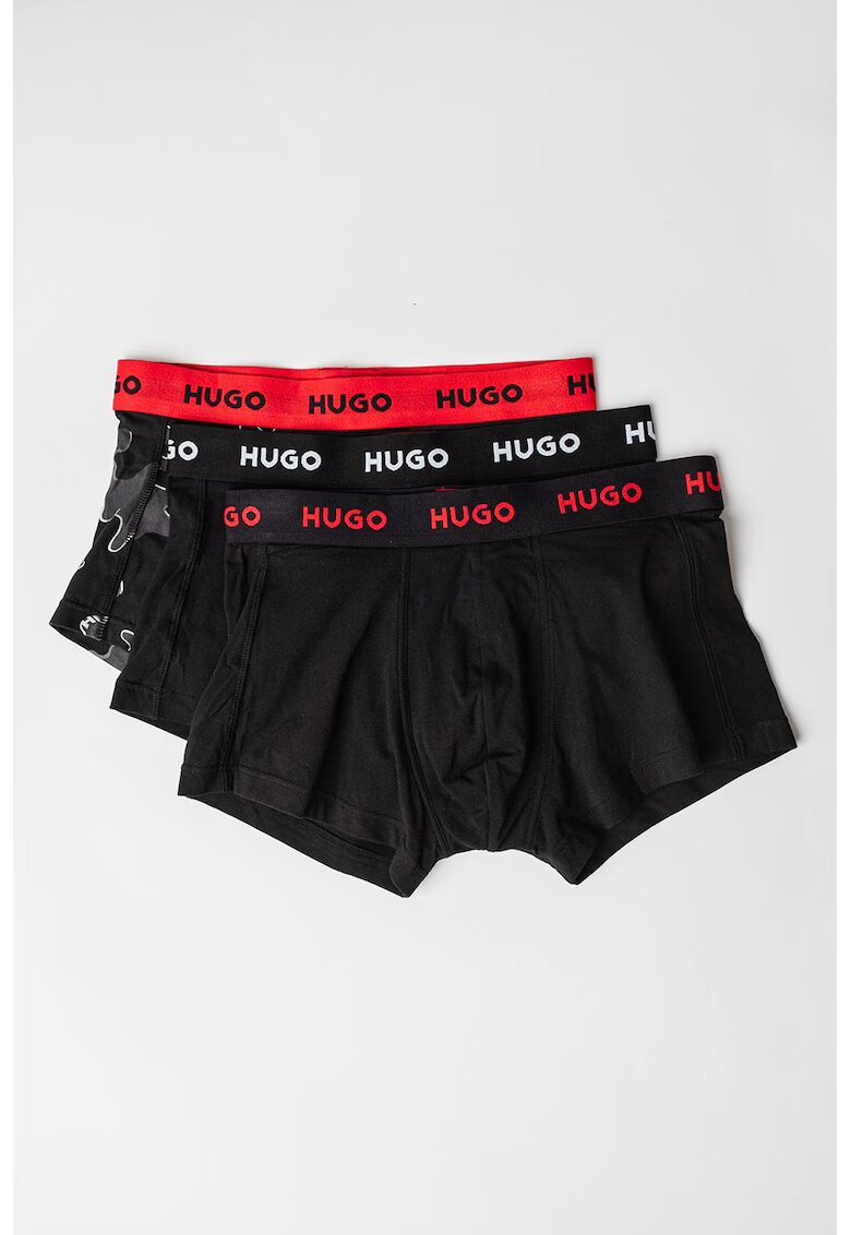 Hugo Set de boxeri cu model si banda cu logo in talie - 3 perechi - Alb/Negru/Gri