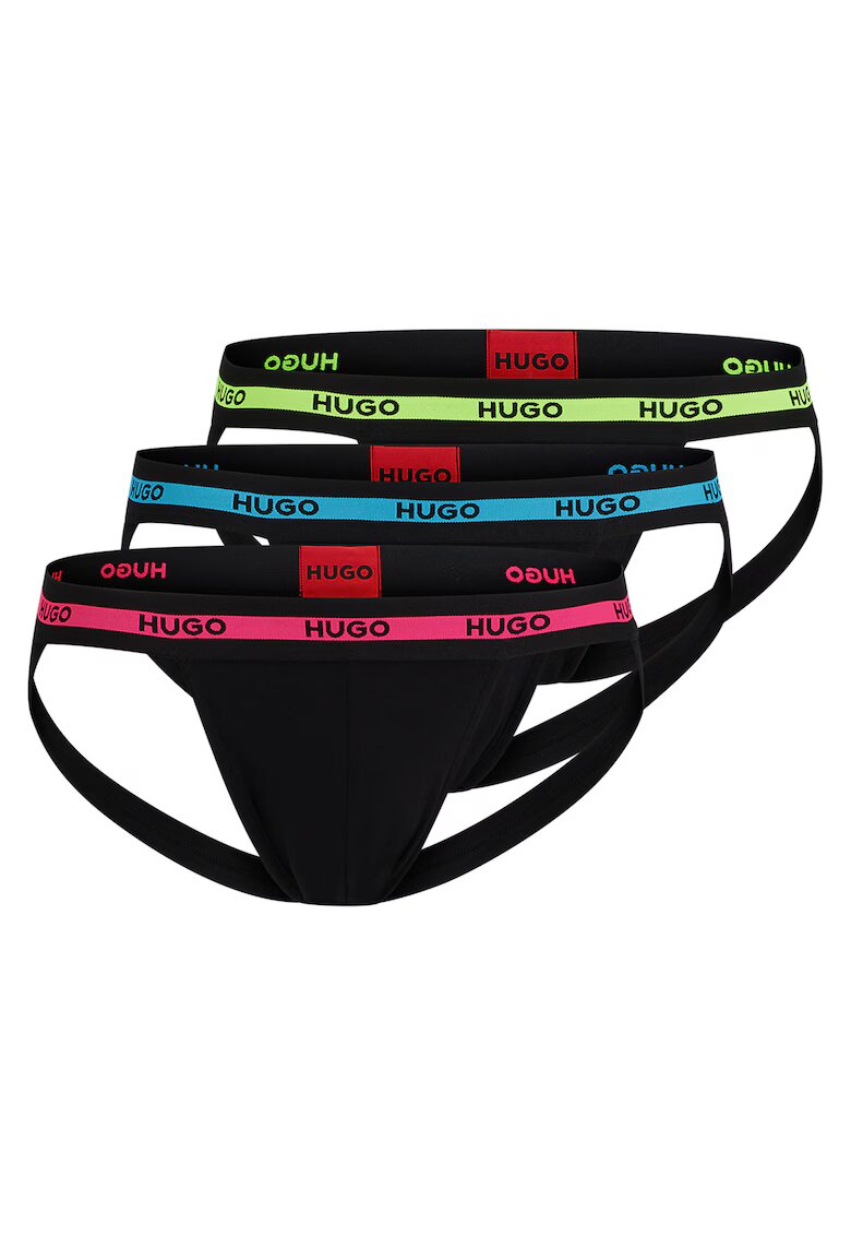 Hugo Set de chiloti cu banda logo in talie - 3 perechi - Negru