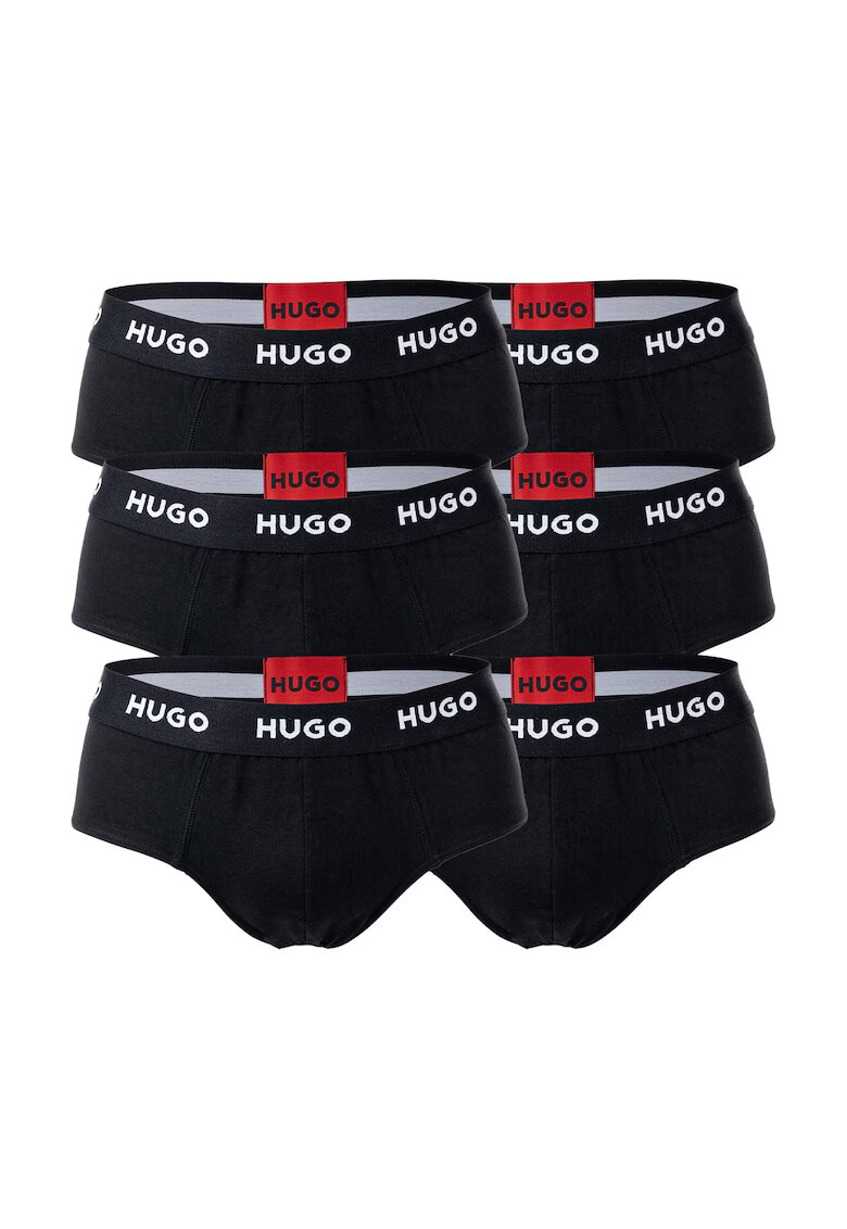 Hugo Set de chiloti cu banda logo in talie - 6 perechi - Negru