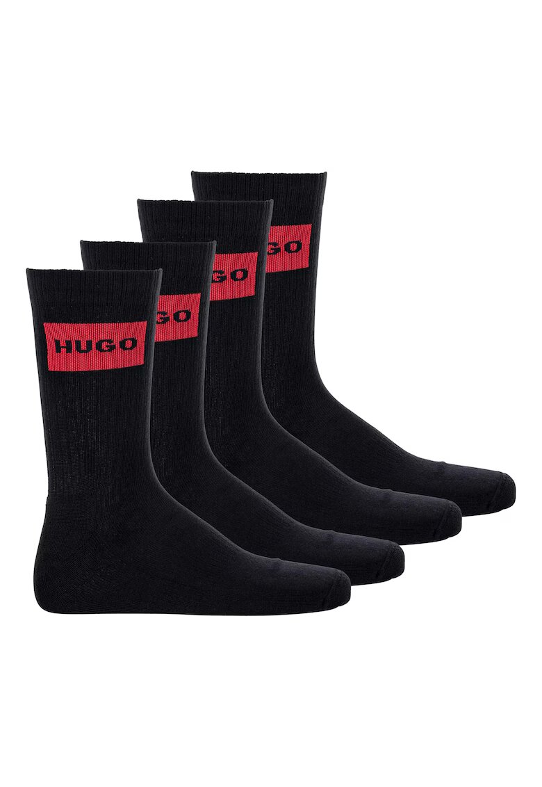 Hugo Set de sosete din amestec de bumbac cu striatii si logo - 4 perechi - Negru