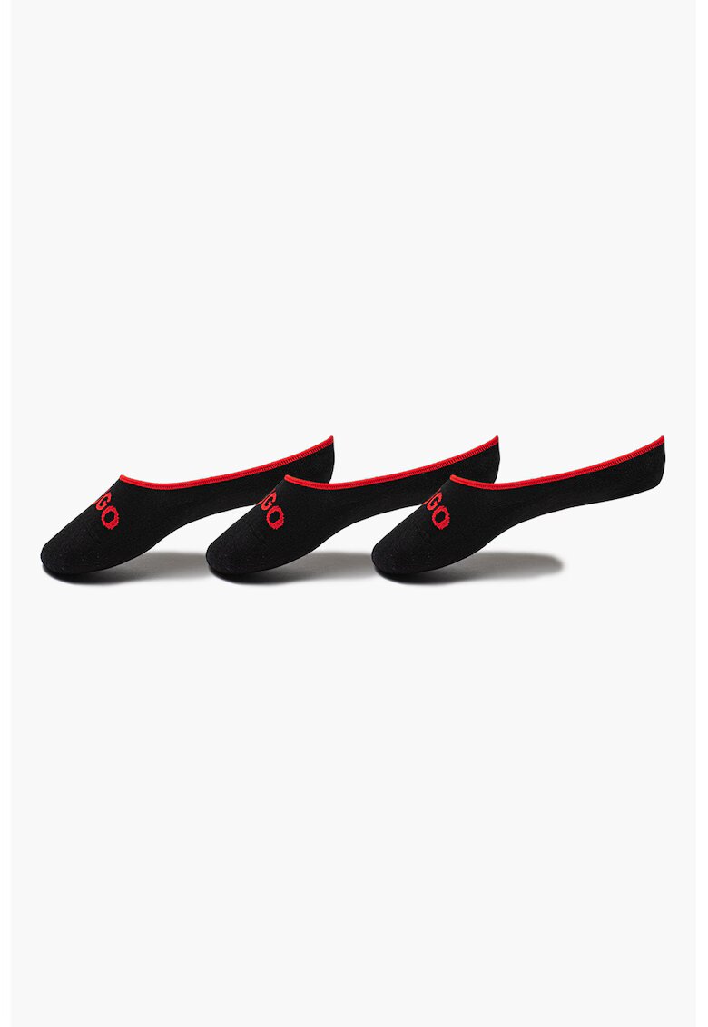 Hugo Set de sosete foarte scurte cu logo - 3 perechi - Rosu/Negru
