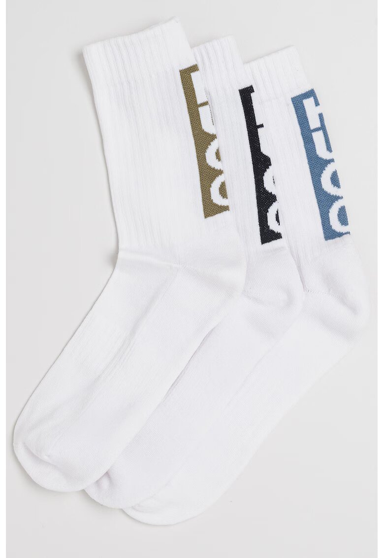 Hugo Set de sosete lungi cu logo - 3 perechi - Alb