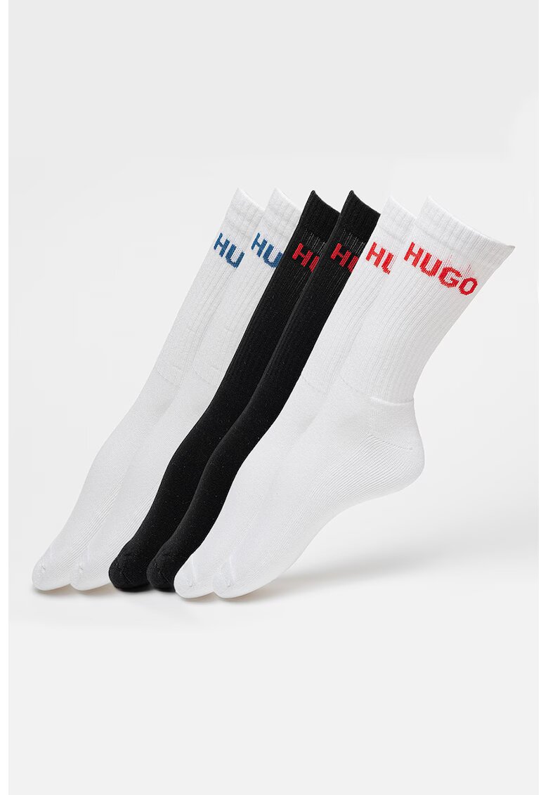 Hugo Set de sosete lungi cu striatii - 6 perechi - Alb/Albastru inchis