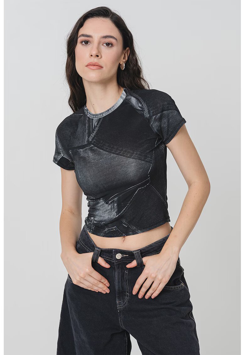 Hugo Tricou crop cu imprimeu grafic - Negru/Gri antracit