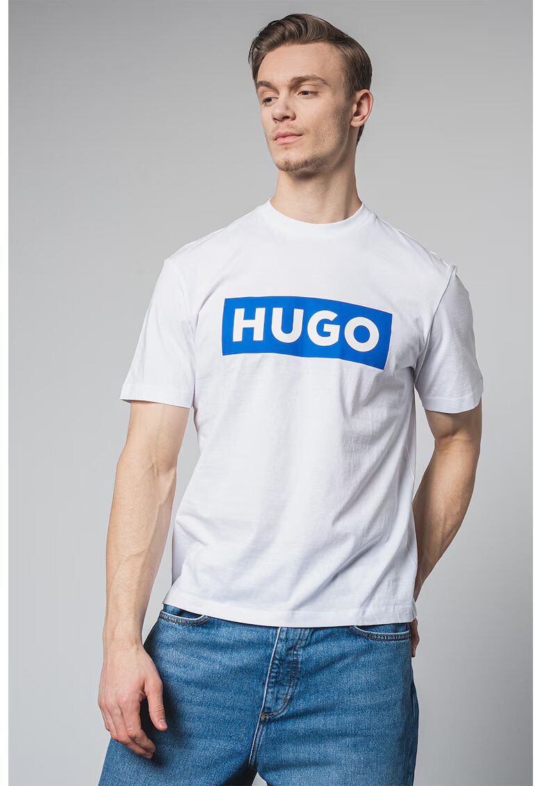 Hugo Tricou cu decolteu la baza gatului si imprimeu logo Nico - Alb/Albastru