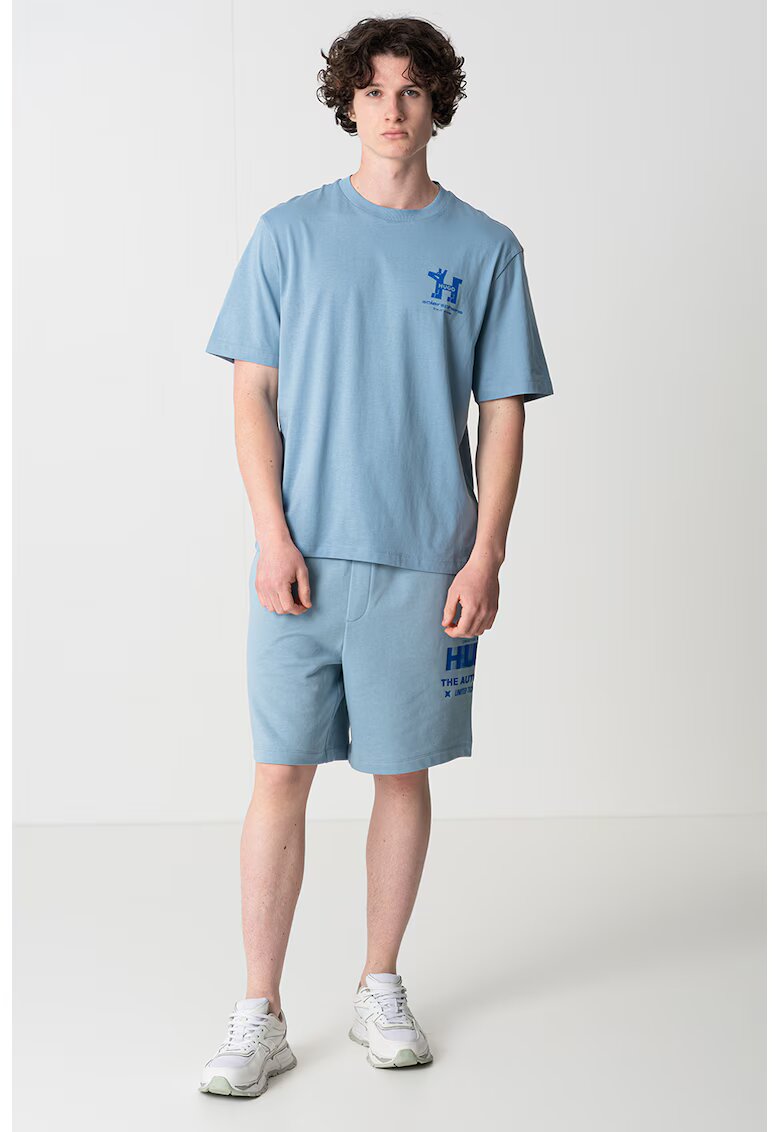 Hugo Tricou cu decolteu la baza gatului si imprimeu logo pe partea din spate - Albastru pastel/Albastru royal
