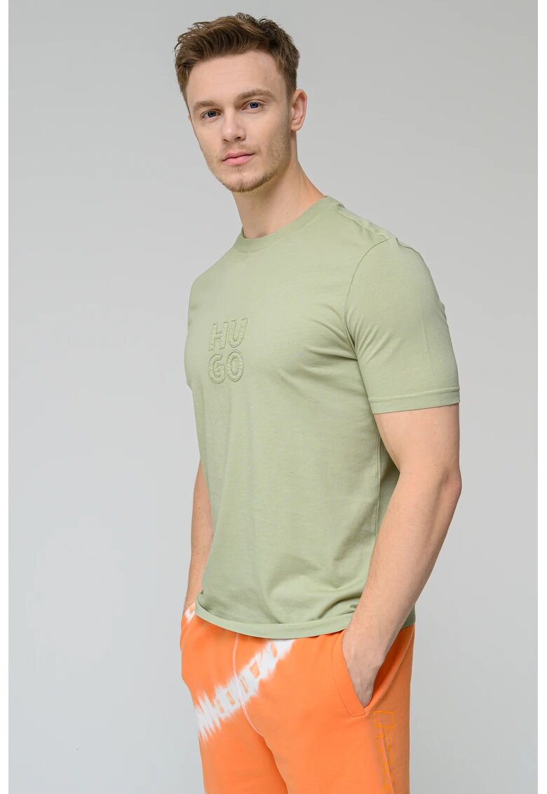 Hugo Tricou de bumbac cu decolteu la baza gatului - Verde sparanghel