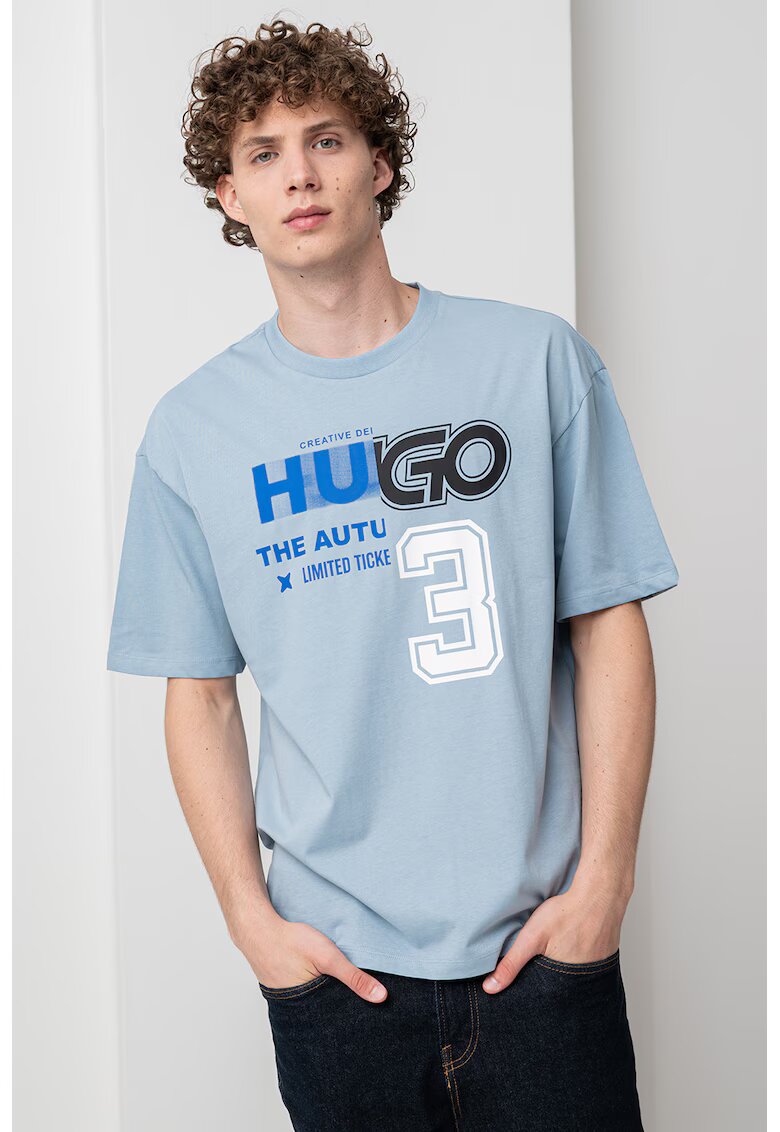 Hugo Tricou de bumbac cu logo frontal - Alb/Negru/Albastru prafuit