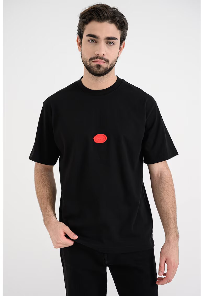 Hugo Tricou de bumbac cu logo stampila - Negru