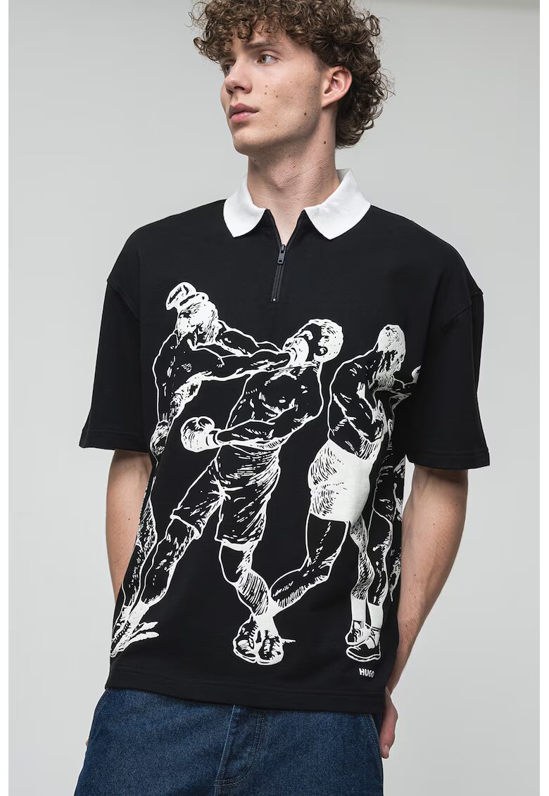 Hugo Tricou polo cu imprimeu Duboxie - Alb/Negru