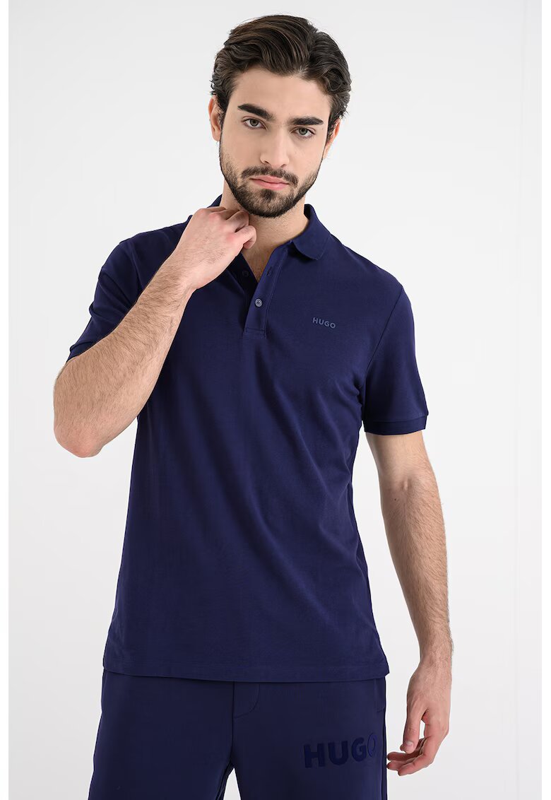 Hugo Tricou polo din bumbac pique Donos - Albastru indigo
