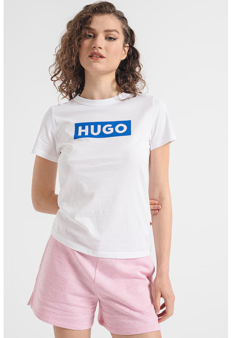 Hugo Tricou slim fit cu banda logo - Albastru royal/Alb optic