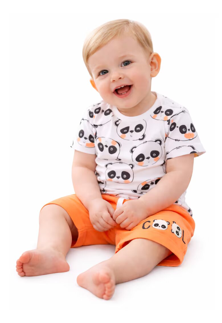 I Do Compleu bebe nou-nascut din bumbac cu tricou si bermude Alb Portocaliu