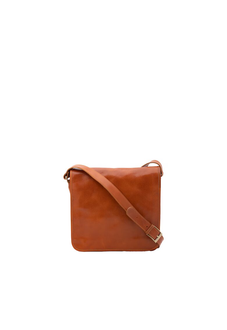 I Fratelli Geanta crossbody de piele cu clapa 210289 - Maro cognac