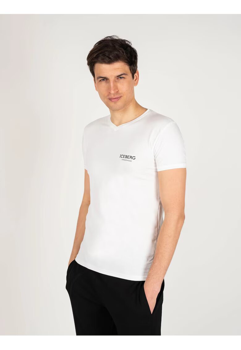 Iceberg Tricou slim fit cu decolteu in V - Alb