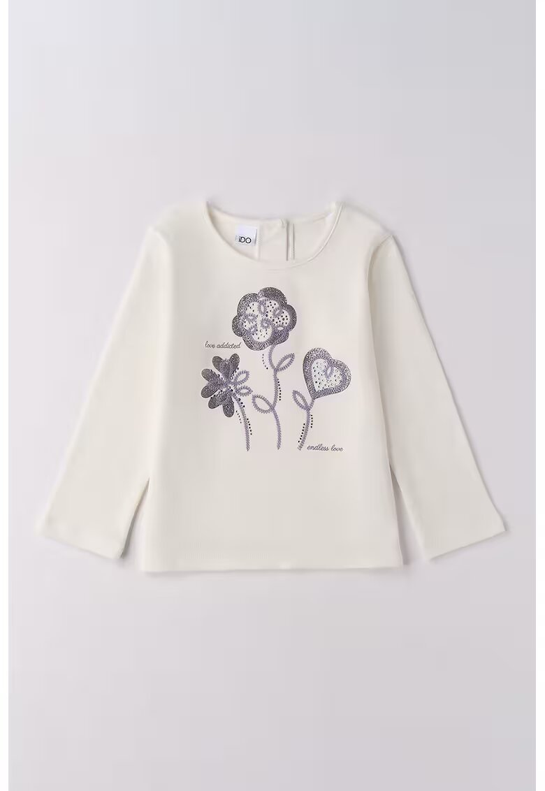 IDO Bluza cu decolteu rotund si model floral - Crem