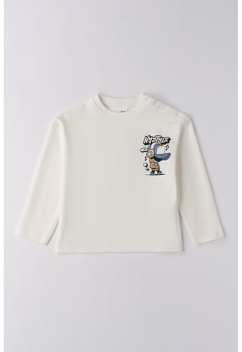 IDO Bluza de bumbac cu imprimeu grafic - Alb