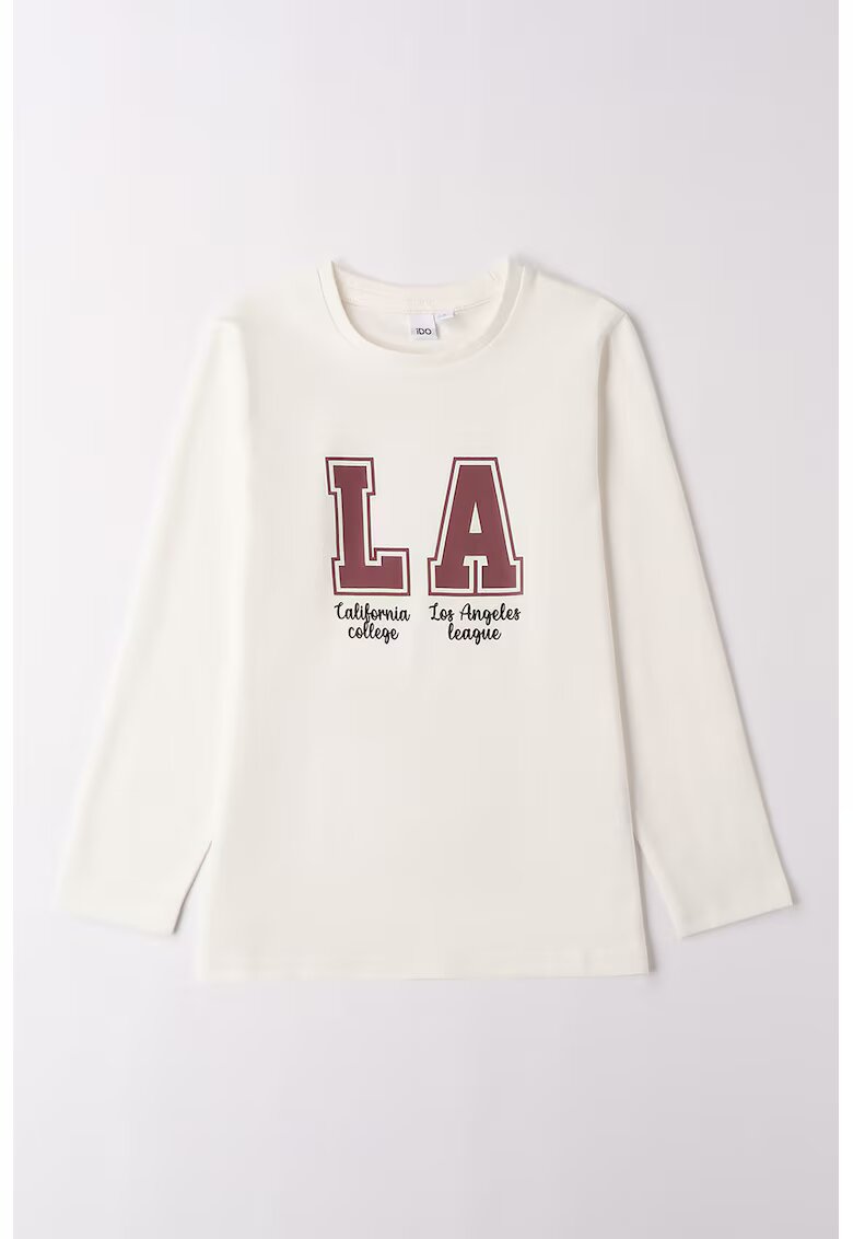 IDO Bluza de bumbac cu imprimeu text - Alb