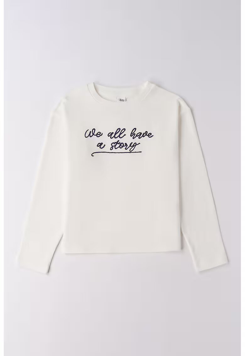 IDO Bluza de bumbac cu text brodat - Crem