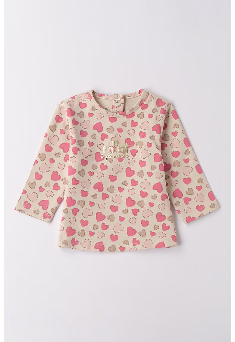 IDO Bluza din amestec de bumbac cu model inimi - Maro deschis/Maro nisip/Roz