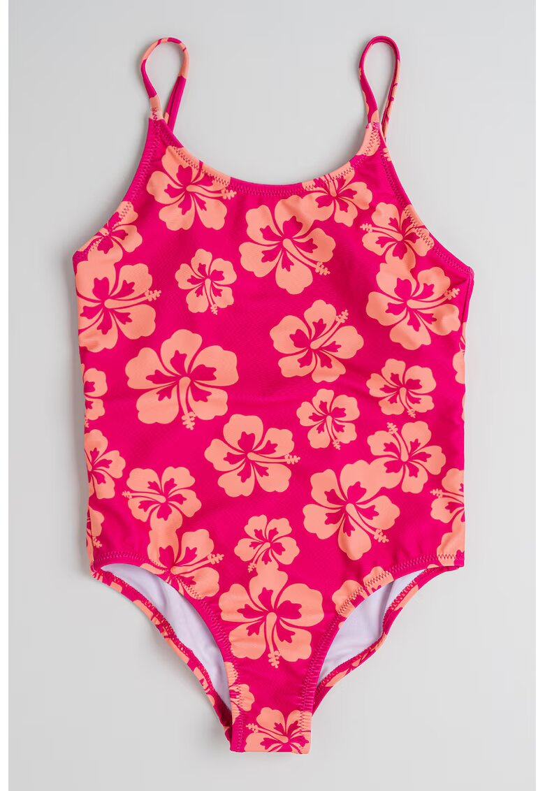 IDO Costum de baie intreg cu model floral - Fucsia/Portocaliu deschis
