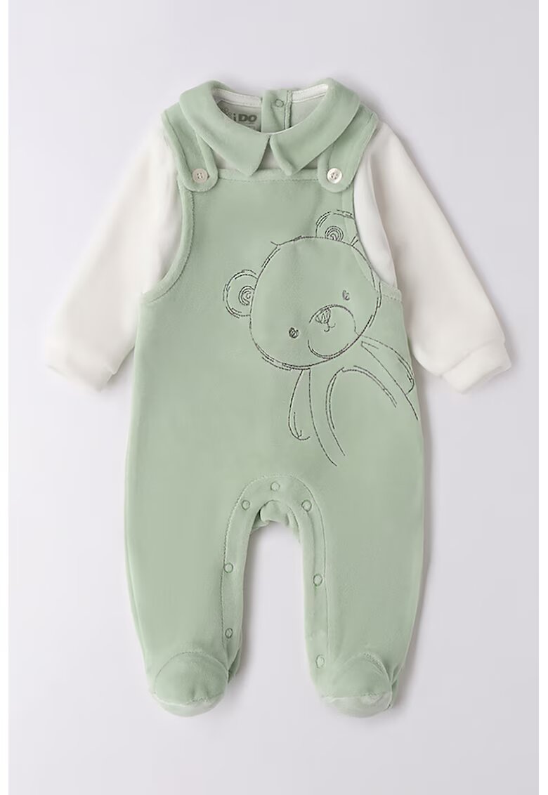 IDO Salopeta cu model 2 in1 si aspect texturat de catifea - Alb/Verde pal