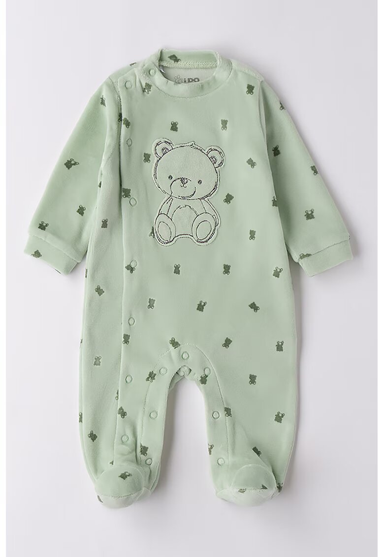 IDO Salopeta din amestec de bumbac cu model urs - Verde pal/Verde feriga