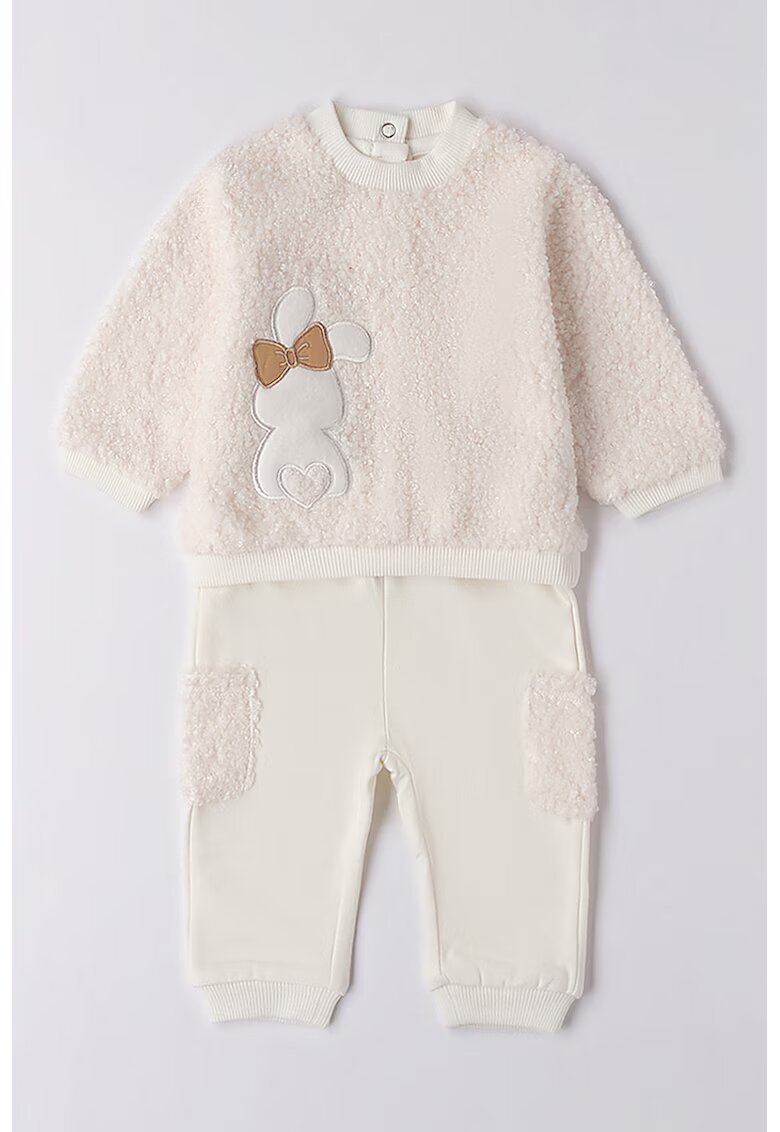 IDO Set de bluza pufoasa de trening si pantaloni - 2 piese - Alb fildes/Maro deschis