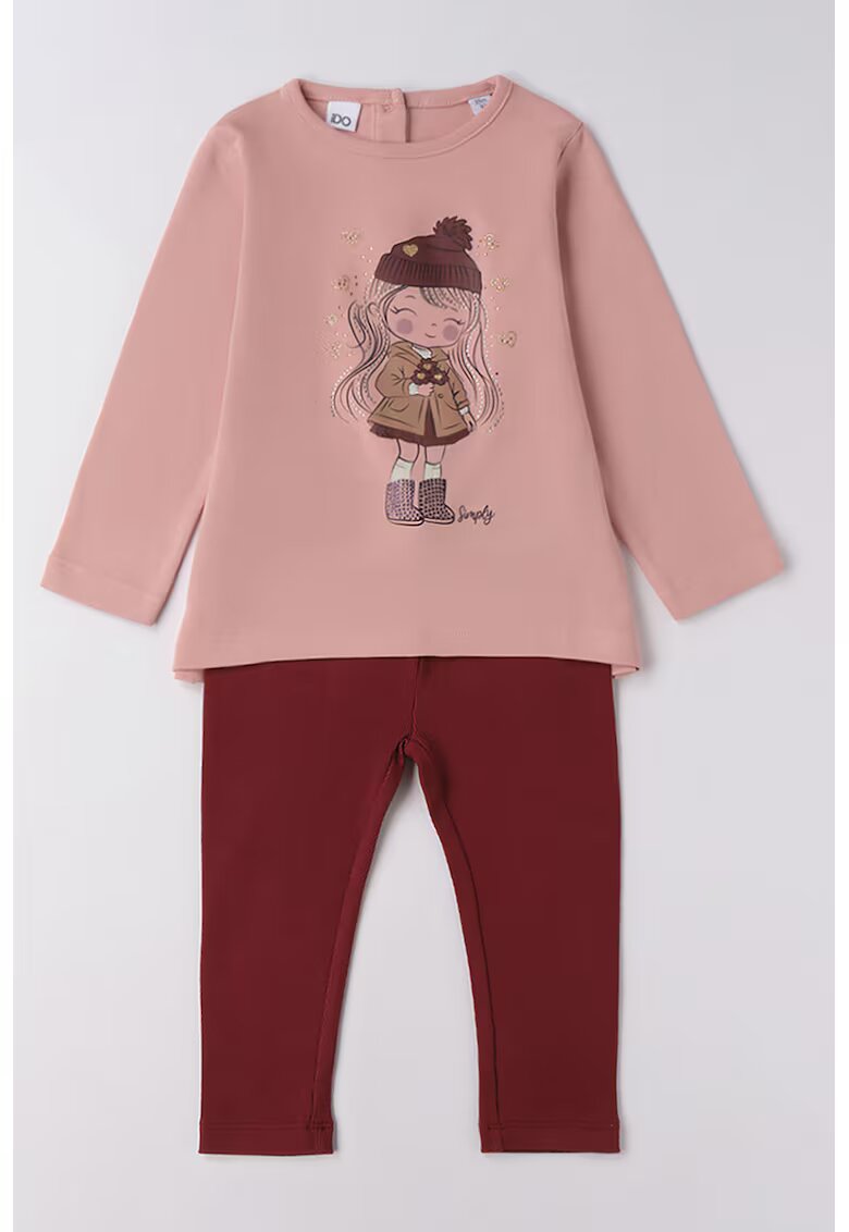 IDO Set de bluza si pantaloni - Visiniu/Roz prafuit
