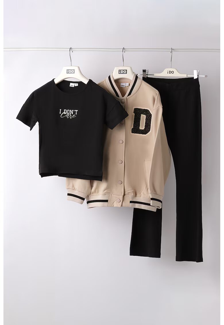 IDO Set de tricou - jacheta si pantaloni - 3 piese - Negru/Bej