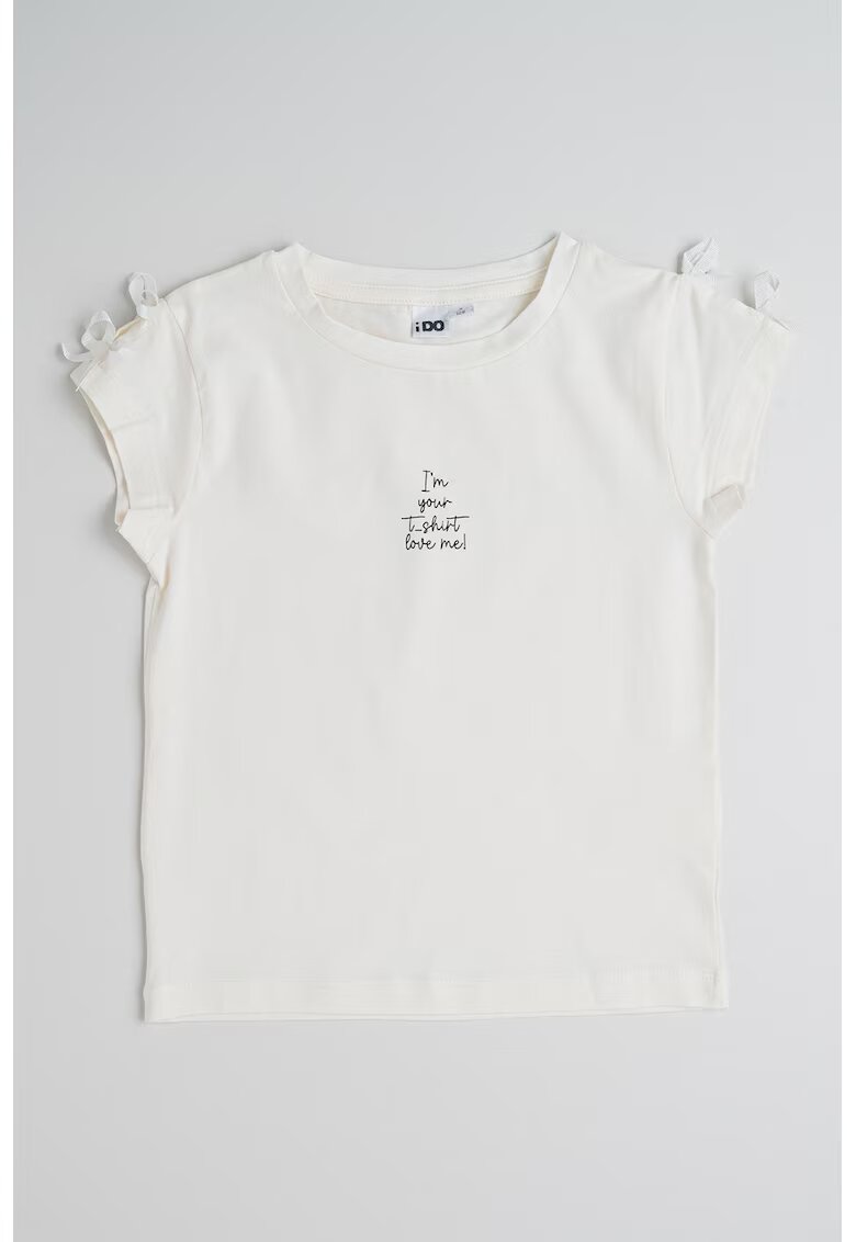IDO Tricou din amestec de bumbac cu imprimeu text - Alb fildes