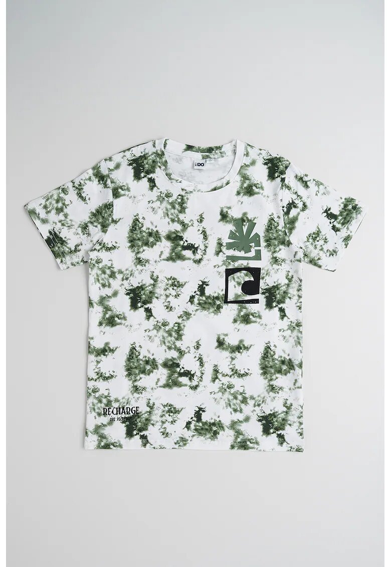 IDO Tricou din bumbac cu model tie-dye - Alb/Verde inchis