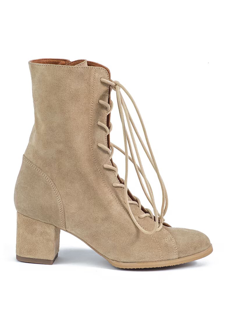 IGUELLE Botine de piele intoarsa cu toc masiv - Maro taupe deschis