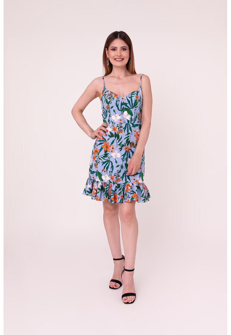 Ilona Andreoiu Rochie cu detaliu volane si model floral Forever Yours - Verde/Albastru lavanda