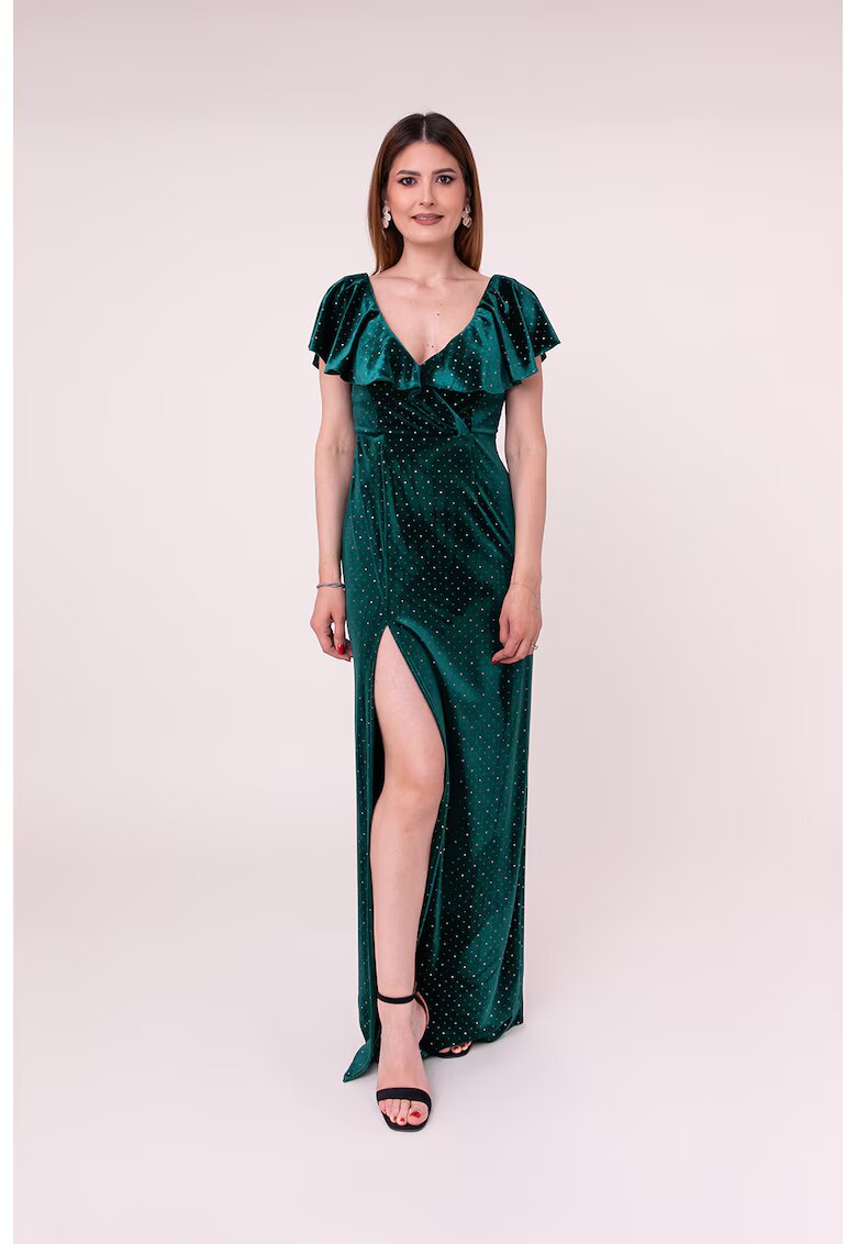 Ilona Andreoiu Rochie din catifea cu slit lateral Whispers - Verde englez