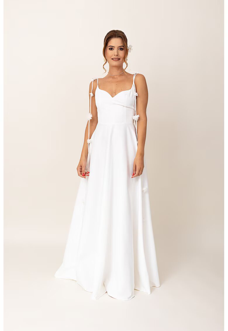 Ilona Andreoiu Rochie maxi evazata cu detalii florale - Alb