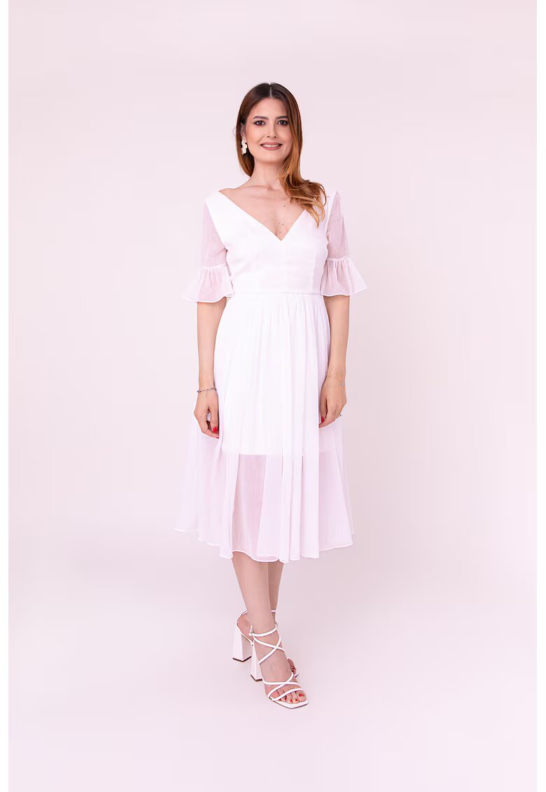 Ilona Andreoiu Rochie midi cu decolteu in V Promise - Alb