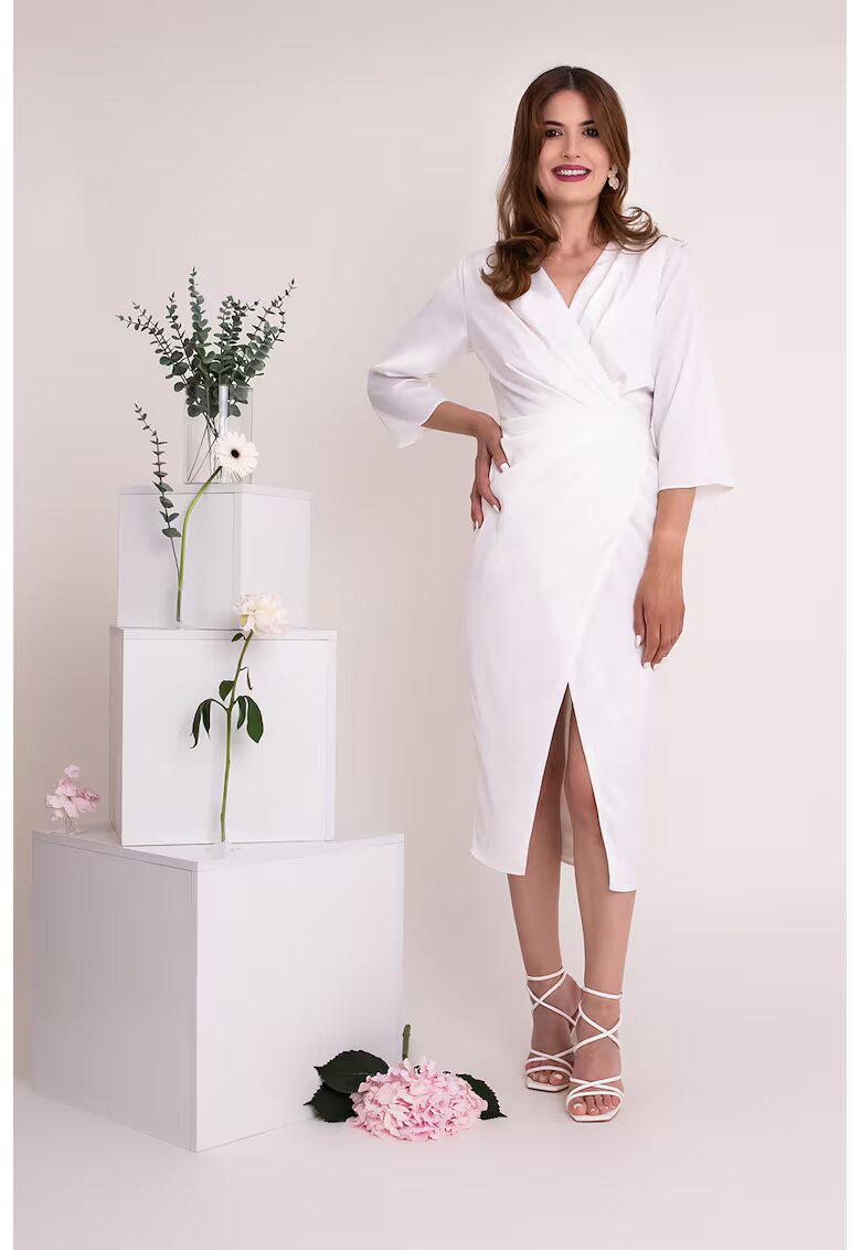 Ilona Andreoiu Rochie midi cu maneci 3/4 Nefeli - Alb optic