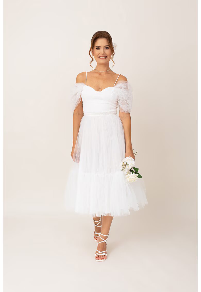 Ilona Andreoiu Rochie midi cu umeri decupati - Alb
