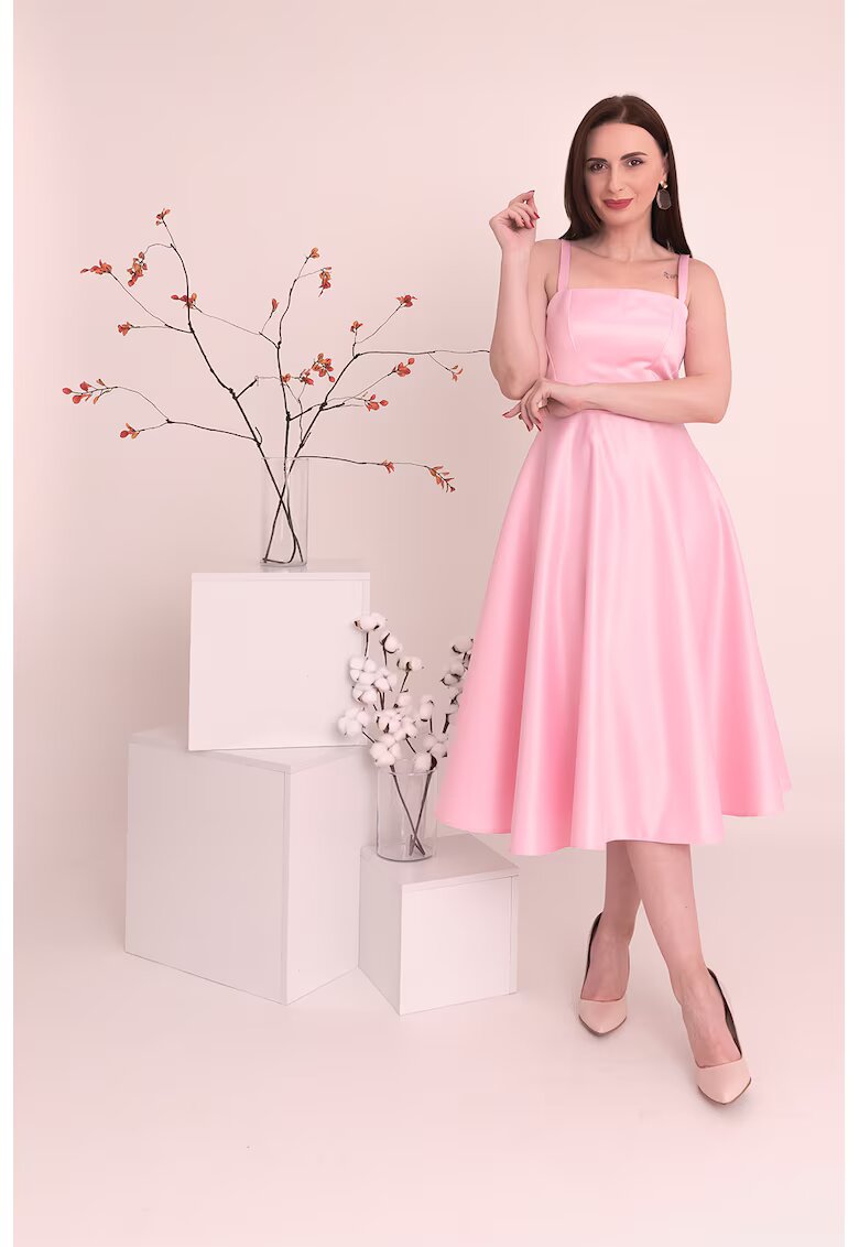 Ilona Andreoiu Rochie midi de satin Sofia - Roz pastel