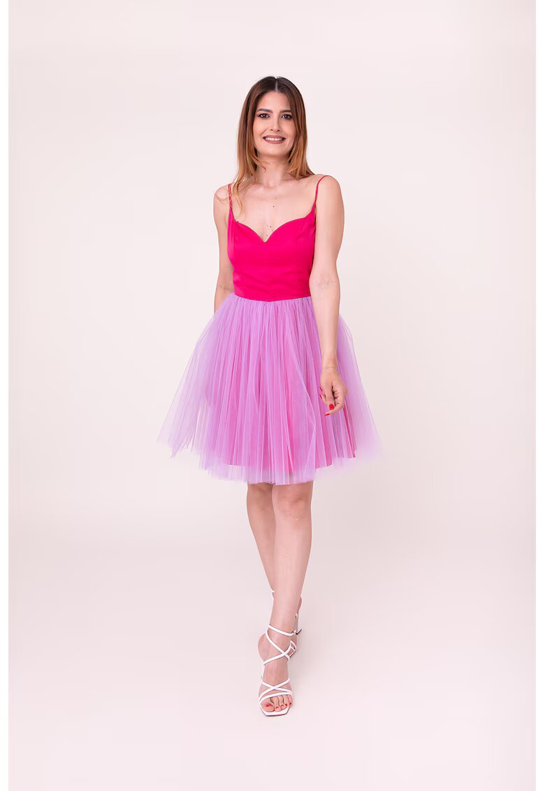Ilona Andreoiu Rochie scurta evazata cu funda pe partea din spate Bloom - Fucsia/Lila