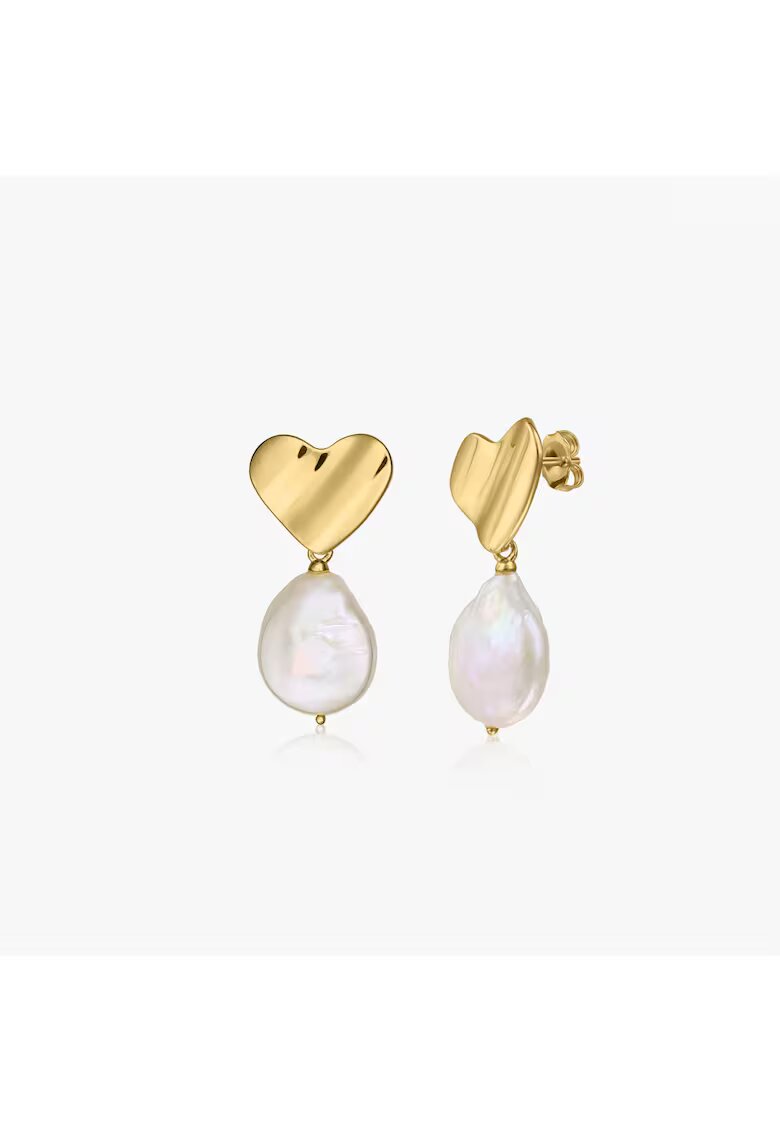 INDIRA Cercei din argint Heart of Gold - Perle Naturale