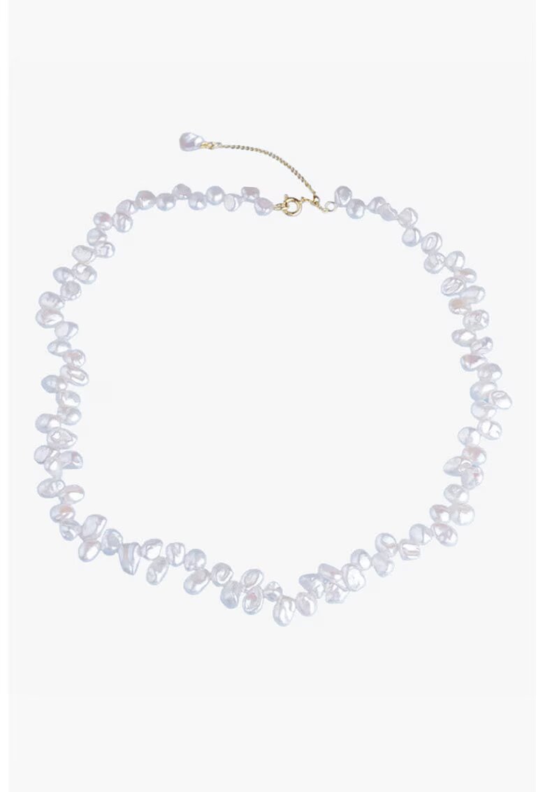 INDIRA Colier placat cu aur de 14K si perle naturale - Alb/Auriu