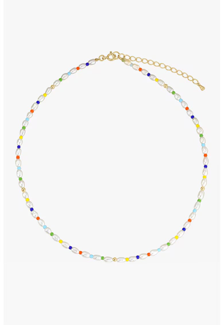 INDIRA Colier scurt placat cu aur de 14K - perle naturale si margele - Multicolor