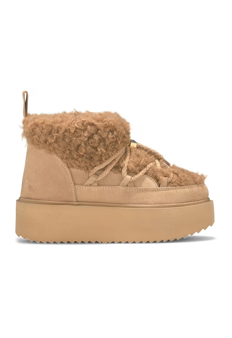 Inuikii Ghete flatform cu garnituri de piele introarsa si lana - Bej